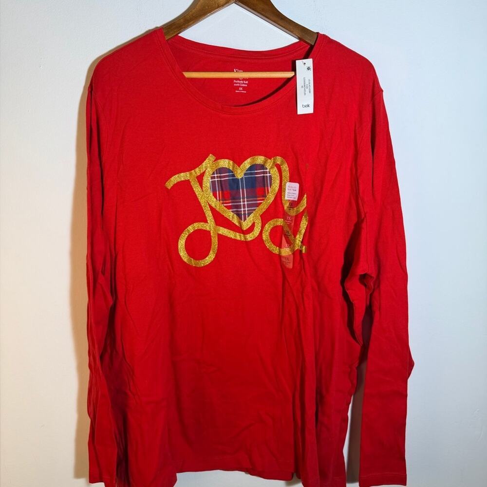 Red Long Sleeve Shirt with Heart Design NWT